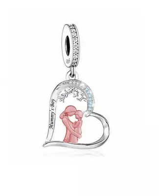 Genuine Sterling Silver 925 Mummys Boy Mum Son Love Heart Memorial Dangle Charm • £15.99