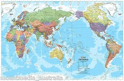 (laminated) World Map Pacific Centred (99x155cm) Super Giant Australia Middle • $71.20