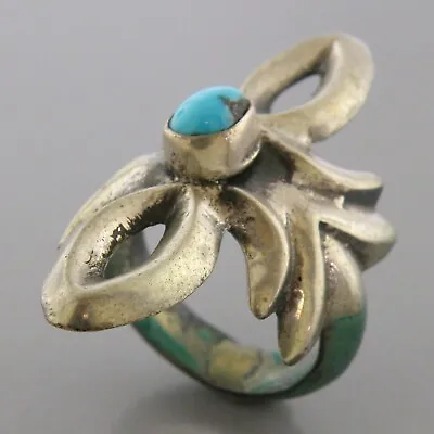 Vintage Southwestern Sterling Silver Turquoise Ring Size 5.5 • $174.72