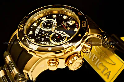 New Invicta Scuba Pro Diver 48MM Chrono 18K Gold Plated Blak DialS.S Poly Watch • $80.84