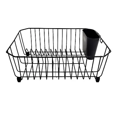 Vintage Rubbermaid Drying Rack Retro Dish Drainer Black Wire Utensil Cup 14x12.5 • $24