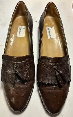 Moreschi Loafers Mens 10.5 Brown Ostrich Leather Slip On Shoes Tassels Italian • $69.99