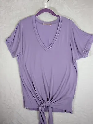 Veronica M Anthropologie Womens Solid Lilac Wide VNeck Spandex/Rayon Top Size M • $16