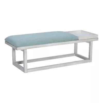 Pemberly Row Wood Aqua Upholstered Bench W/ Removable Storage Tray In Whitewash • $174.17