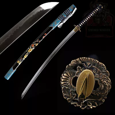 Choji Hamon Japanese Samurai Katana Clay Tempered L6 Steel Blade Full Tang Sword • $149.99