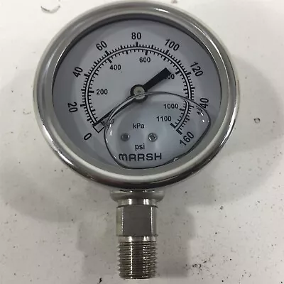 Marsh J7852P Pressure Gauge Liquid Filled 0-160PSI 1/4  NPT 63mm • $39.99