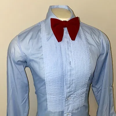 Vtg 70s AFTER SIX Tuxedo Shirt BLUE Ruffles TUX Dress Retro Prom Mens 15 33 34 • $31.99