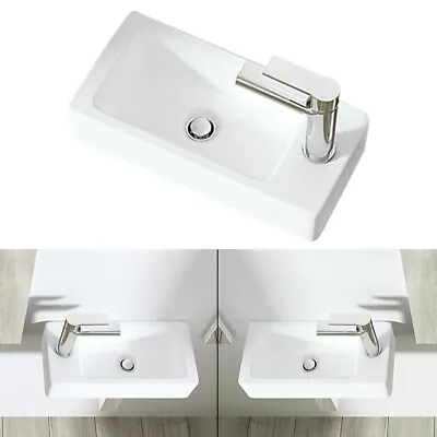 £32.50 • Buy Modern Design Cloakroom Hand Wash Basin Compact Ceramic Small White Rectangular