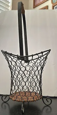Vintage Metal Wire Chicken Egg Gathering- Flower  Basket W/ Handle • $19.99