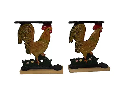 VINTAGE Rooster Set 2 CAST IRON SHELF BRACKETS HAND PAINTED Farmhouse Cottage • $27