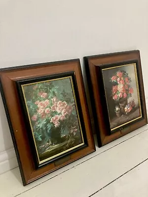 Pair Floral Print Paintings Roses Frans Mortelmans Geranium Ganter Picture • £40