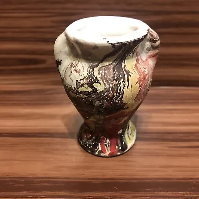 Nemadji Miniature Art Pottery Vase Red Black White Swirl 3 1/4 Inches  • $16.99