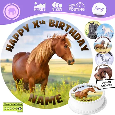 Horse Pony Cake Topper Circle Decoration Personalised Round Circle Edible Icing • £2.99
