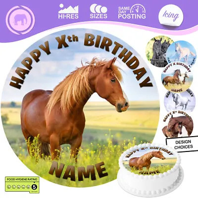 Horse Pony Cake Topper Circle Decoration Personalised Round Edible Icing • £13.97