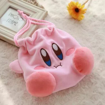 Kirby Star Plush Drawstring Pouch Makeup Bag Kirby Cute Plush Toy Purse 18x20cm • $19.99