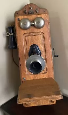 Early Kellogg Antique Oak Wall Phone Hand Crank Wall Phone • $199.99