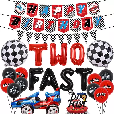 Race Car 2nd Birthday Party Supplies Two Fast Balloons Cake Topper Race Car Happ • $31.89
