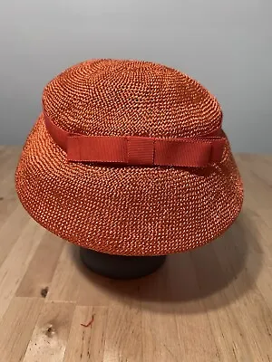 Pretty 1950's Ladies Vintage Orange Hat W/ Bow Ribbon • $19.90