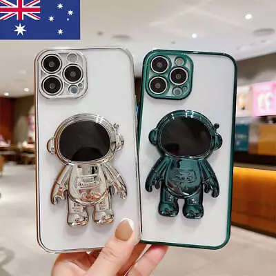 $9.21 • Buy For IPhone XS 8 7 SE3 Plating 3D Cartoon Clear Case Cover With Hidden Stand