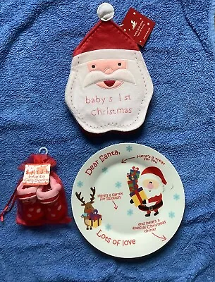 Baby’s 1st Christmas Santa Photo Album Booties And Plate. • £3.50