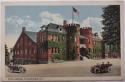 Vintage State Armory Middletown New York White Border Postcard Car • $3.65