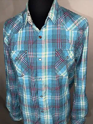 Mambo Australia Western Pearl Snaps Shirt Plaid Long Sleeve Mens Size XL • $8.50