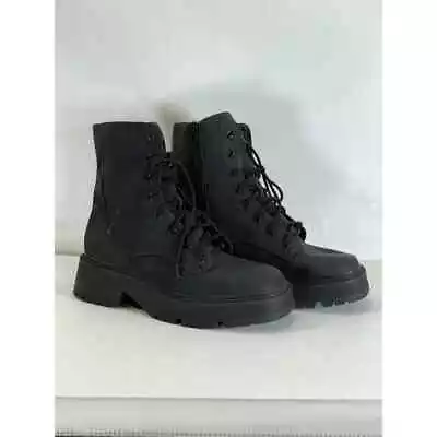 MIA Women's Black Faux-Leather Lilith LugSole Lace-Up Side-Zip Combat Boot SZ8.5 • $45