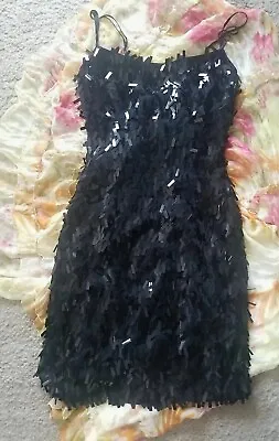 Vintage BCBG MAXAZRIA  Black 100% SILK Sequin À GO GO  Dress Women Sz S/ NEW  • $32.80