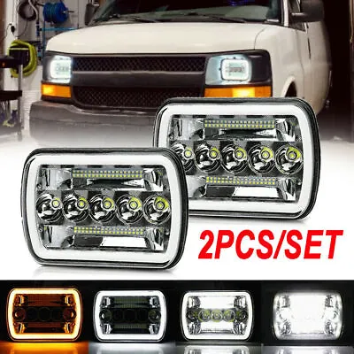 For Chevy Express Cargo Van 1500 2500 3500 Pair 7x6 5x7 LED Headlights Hi/Lo DRL • $39.89