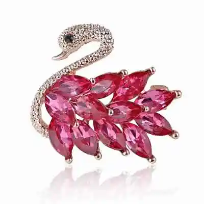 Elegant Vintage Crystal Swan Brooch Rhinestone Animal Rose Red Women Fashion New • $12.98