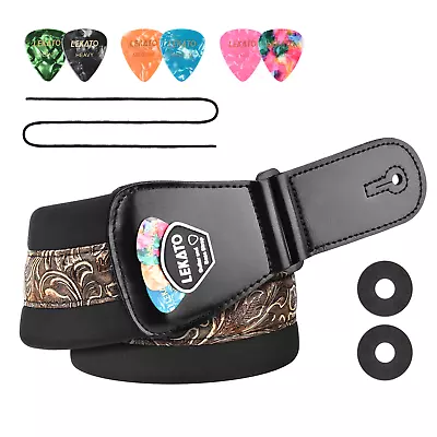 $30.99 • Buy 6 Picks Electric Guitar Strap Fender Bass 3 Inch Wide Pick Holder Adjustable AU
