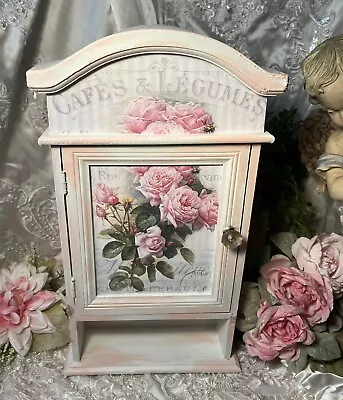 Shabby  Chic Pink Roses Vintage Upcycled Tabletop Cottage Cabinet • $59.95