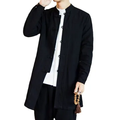 Men Long Sleeve Frog Button Chinese Shirt Mandarin Collar Tang Suit Top • $38.83