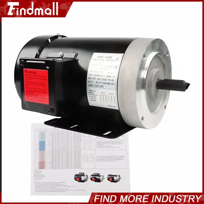 Findmall 2 HP 1800 RPM Electric Motor 3 Phase 56C Frame TEFC 230 / 460 Volt New • $229.99