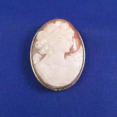 Antique Hand Carved Shell CAMEO Lady .800 SILVER Pin Brooch Pendant • $3.75