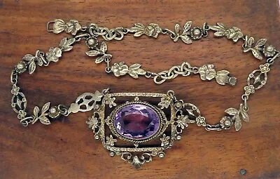 Vintage Gold Gilt VICTORIAN AMETHYST 1880's - 1910's PENDANT Necklace • $149.95