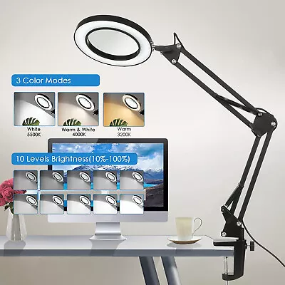 Magnifying Glass With Light 8X Glass Lens Desk Table Reading Lamp W/ Clamp L4V2 • $23.98