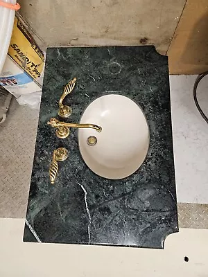 Green Marble Counter W/ Undermount Sink And Antique Gold Widespread Faucet. • $1000