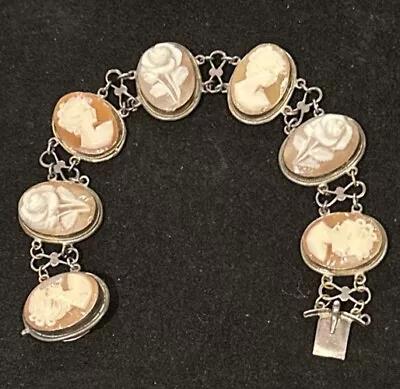 Vintage Sterling Silver 7 Cameo Bracelet 7 1/2 • £180.03