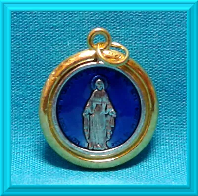 Miraculous Medal Sapphire BLUE Enamel Virgin Mother MARY Gold Silver Two Tone • $1.15