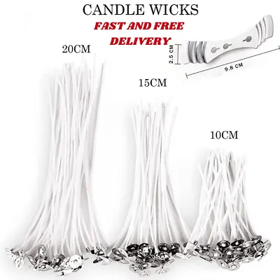 Pre Waxed Candle Wicks With Long Tabbed Cotton Sustainer For Candle Making Craft • £3.75