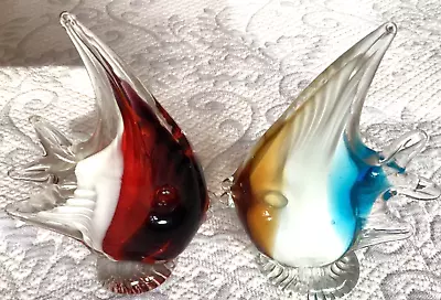 Pair Vintage Art GLASS Angel FISH Paperweight FIGURINES Murano HAND Blown.5 Inch • $25