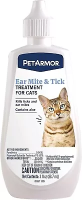 Petarmor Ear Mite And Tick Treatment For Cats 3 Fl Oz Free Shipping • $10.29