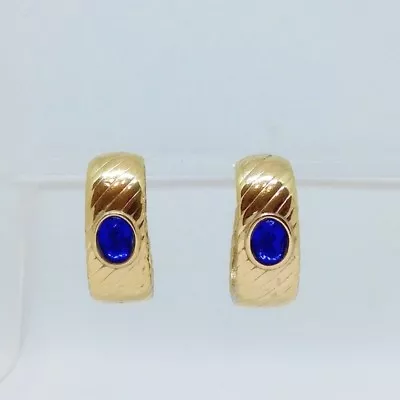 Blue Swarovski Earrings Gold Tone Stamped S.A.L. Original Rare  • $42