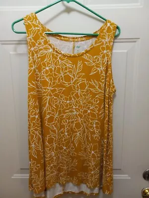 $4.99 • Buy Dip Sleeveless Xl Layering Tank Top Yellow Goldenrod Floral Flowers Sleeveless