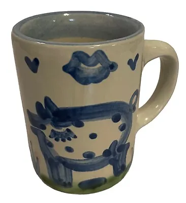 Vintage MA Hadley Spotted Pig Art Pottery Coffee Mug  The End  Folk Art 4 H • $11.95