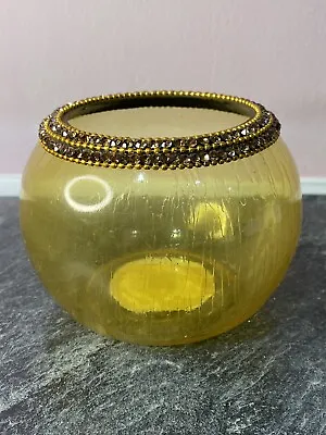 Crackle Glaze Tea Light Holder. Gold Colour With Jewels Around The Top • £5