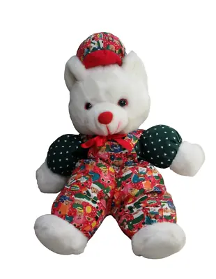 Mohawk Vintage Plush White Teddy Bear Green Heart Top Red Balloon Overalls Hat • $19.99