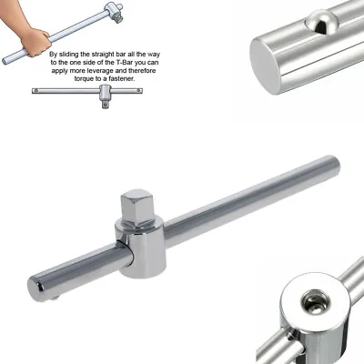 Sliding T-Handle Socket 1/4 3/8 1/2 Drive Breaker Bar Ratchet Wrench 110-250mm L • $8.47