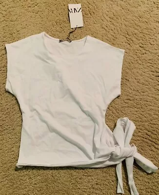 (New) Zara Women Sleeveless White T-shirt Side Tie Size S • $15